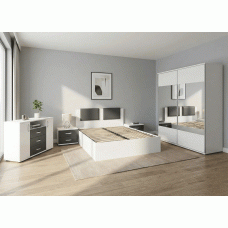 Dormitor Laguna cu pat 140x200 cu lada Alb cu Gri